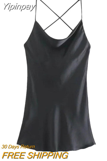 Yipinpay 2023 Green Slip Dress Woman Mini Satin Dress Women Backless Pink Summer Dresses Thin Straps White Black Night Dresses